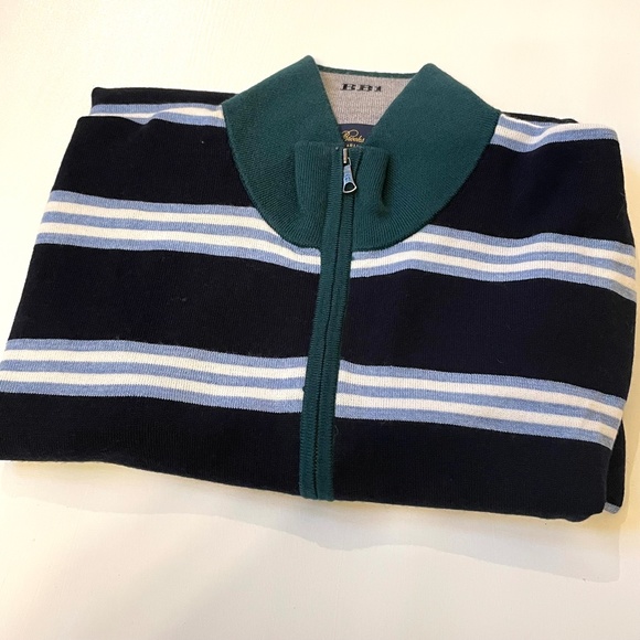 BROOKS BROTHERS 100% Merino Wool Half-zip Navy Stripes Sweater XL Classic Club - Picture 14 of 14